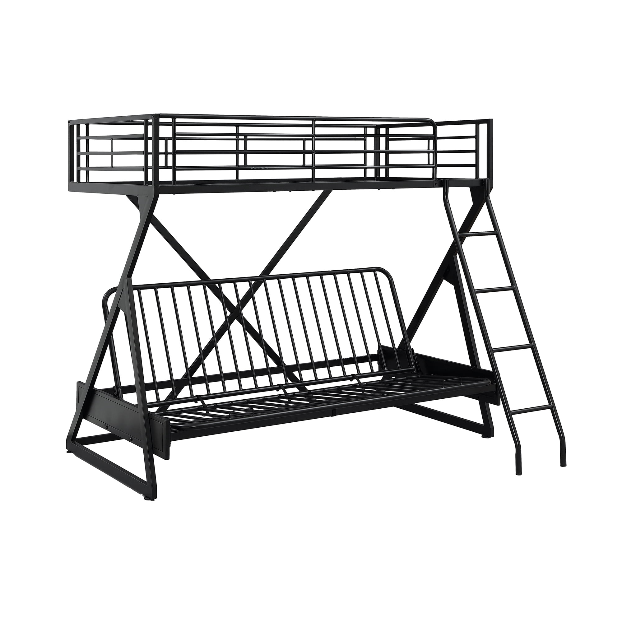 Z Shaped Metal Twin Over Full Futon Loft Bed with Attached Ladder