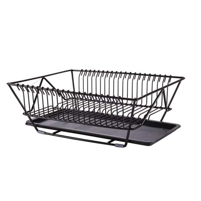 Escurridor multifuncional de vajilla, escurridor de platos de hierro y acero, organizador de cocina, bandeja de drenaje para encimera de cocina (negro)
