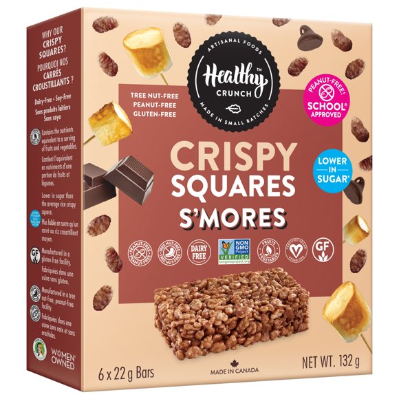 Carrés croustillants au riz croquant sain à la vanille (School Approved®, sans noix, sans arachides, sans gluten, sans allergènes, sans produits laitiers, végétalien, faible en sucre, contient 1 portion de fruits et légumes par portion)
