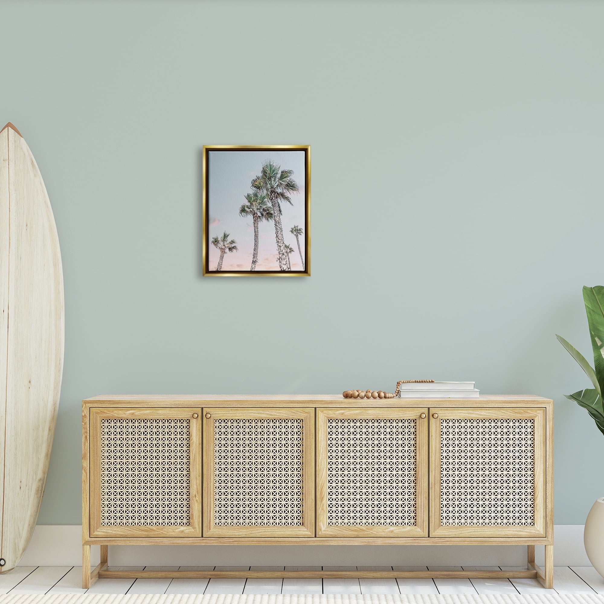 Stupell Industries Tall Tropical Palm Trees Clear Sunset Sky Photograph Metallic Gold Floating Framed Canvas Print Wall Art, Design by Natalie Carpentieri