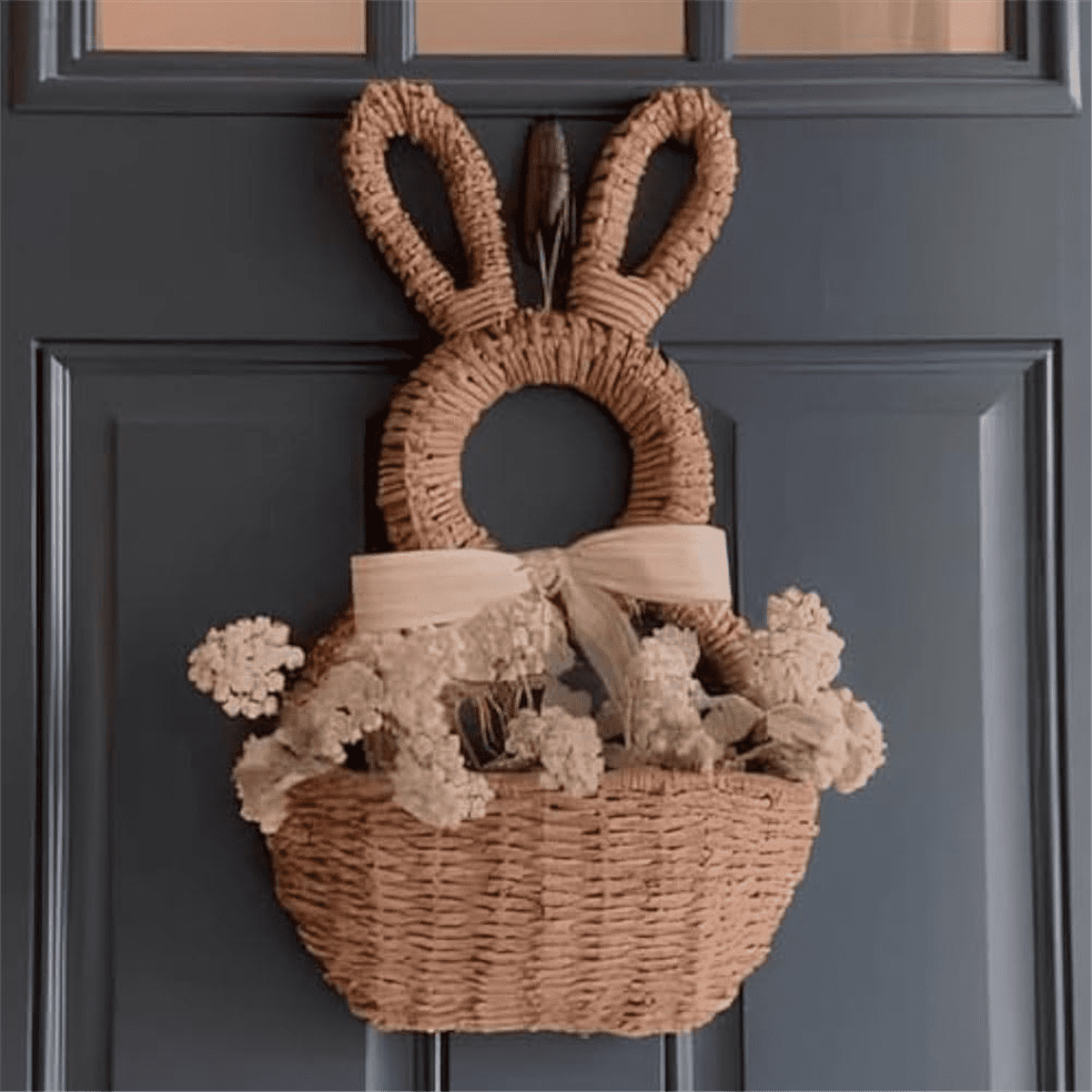 Bunny Basket Hanging Wall Pocket Spring Decor, Hand Woven Wicker Easter Bunny Basket Wall Pocket,for Decorations