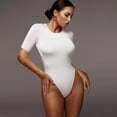 thumbnail image 4 of Women's Crew Neck Mid Sleeve Bodysuit, JIANLAI Slim Fit Stretchy Basic Tight Everyday Jumpsuit Tube Tops for Women, 4 of 5