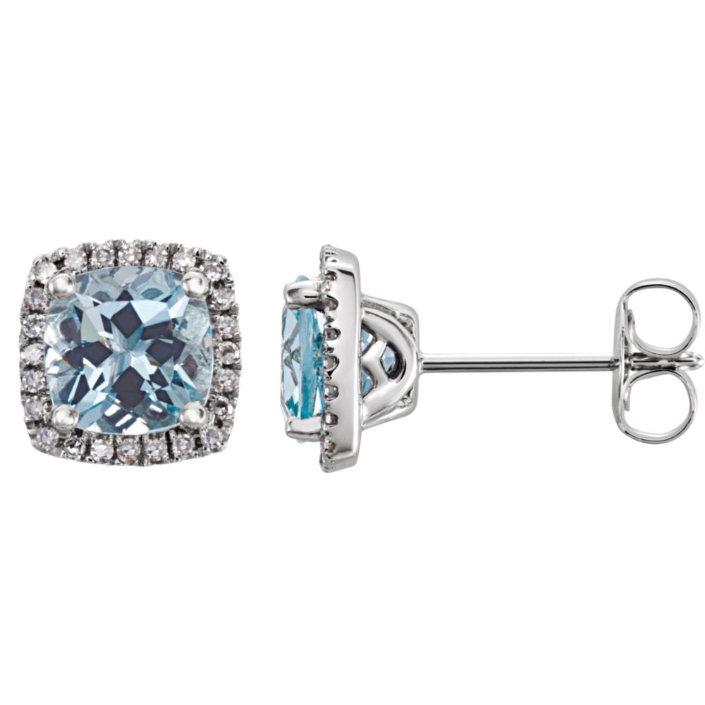 6 cttw Princess Cut Simulated Aquamarine Stud Earrings in 14k White Gold Over Sterling Silver