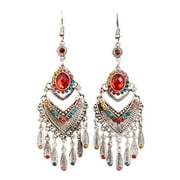 Grandest Birch 1 Pair Hook Earrings Vintage Ethnic Style Elegant Hollow Delicate Drop Earrings for Travelling Faux Crystal,Alloy M