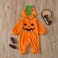 thumbnail image 3 of Toddler Baby Boys Girls Halloween Clothes Pumpkin Face Print Romper Long Sleeve Hoodie Outfit Set, 3 of 9