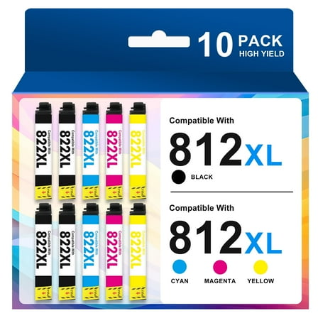 10-Pack 812XL Ink Cartridges Compatible for Epson 812 Ink Cartridges for Epson Workforce Pro WF-7820 WF-7840 WF-7310 Combo Pack