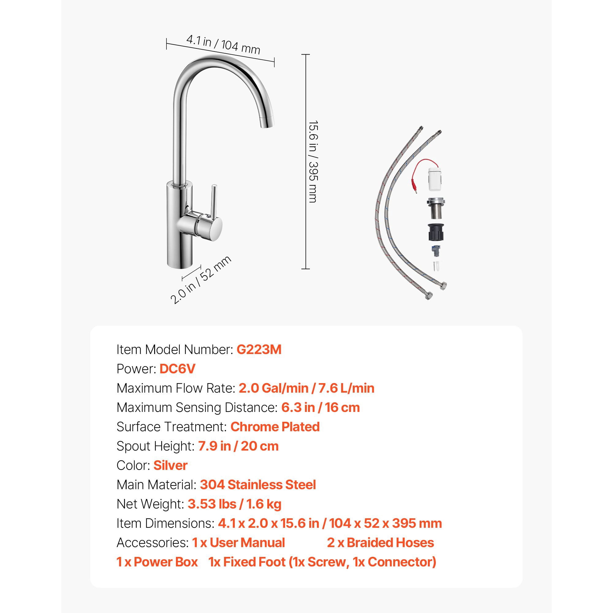 Touchless Bathroom Sink Faucet Infrared Sensor Automatic Hot/Cold Water Stainless Steel for Home Office Hotel