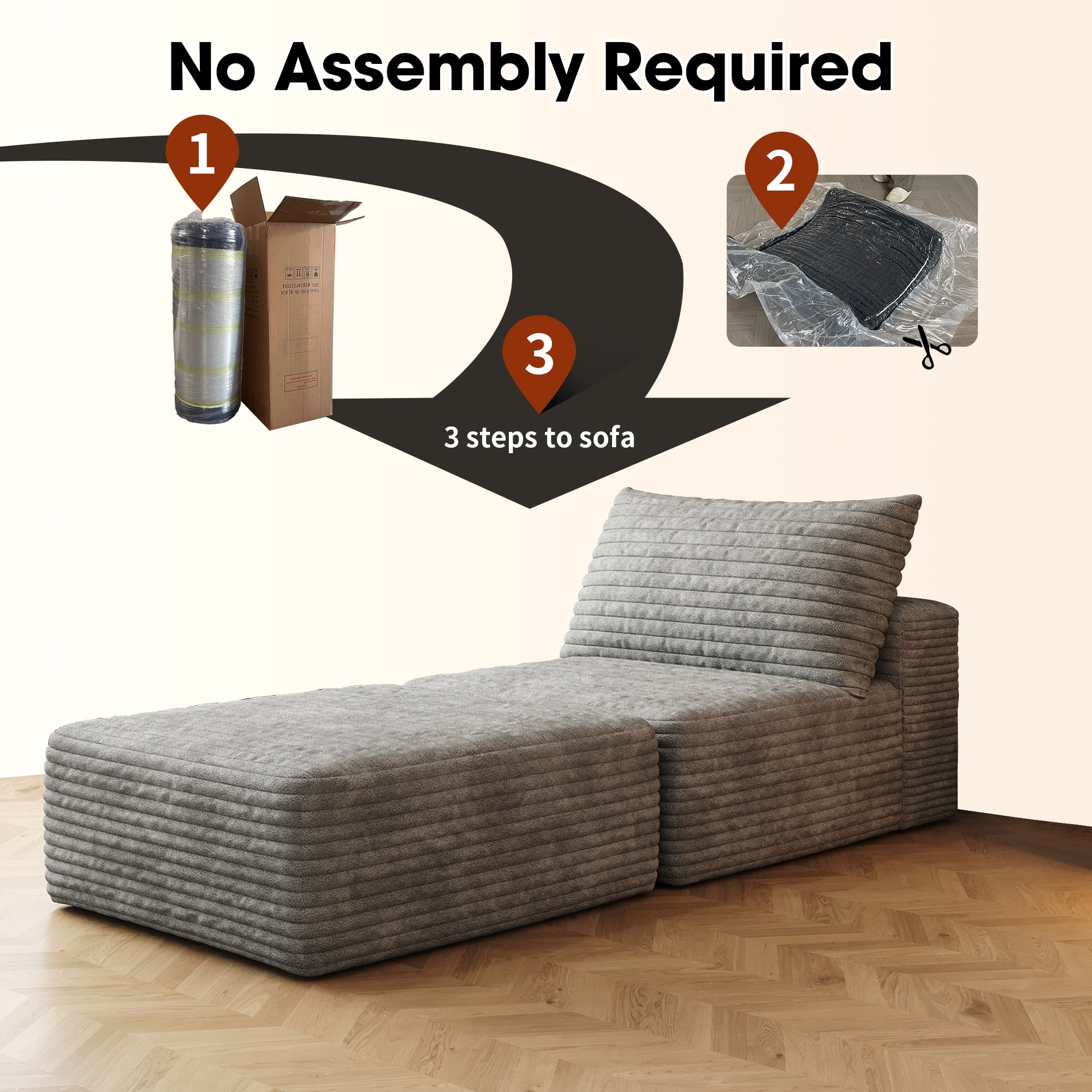 MAYEERTY 66.9" Gray Modern Modular Cloud Sectional No Assembly Compact Neutral Room