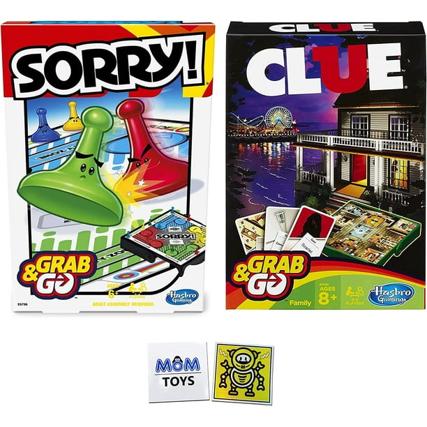 CLUE and Sorry Grab and Go Game (Travel Size) 2 Piece Bundle and 2 My