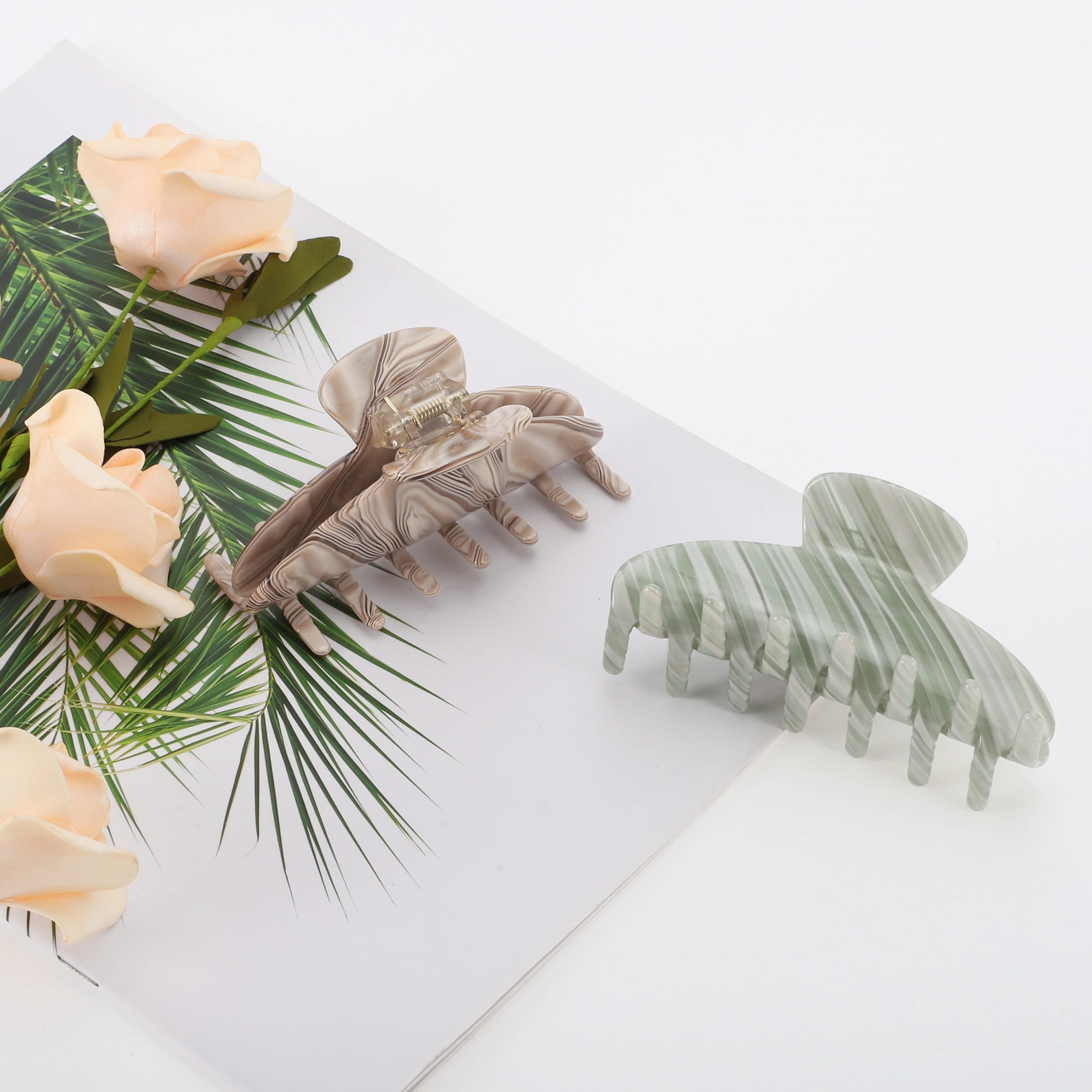 NOMADIC NOOK Women's French Large Hair Caw Clips 3 Pcs Green Beige