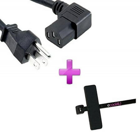 90 Degree 3 Prong AC Power Cord Cable Plug For BenQ XL2420TE XL2720T GW2255 RL2455HM LED LCD Monitor + eCool4U Cable Tie