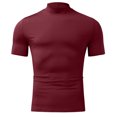 thumbnail image 3 of Hombres Manga Corta Top Alta Elasticidad Color Puro Cuello Alto Slim Fit Camiseta Interior Jersey, 3 of 6