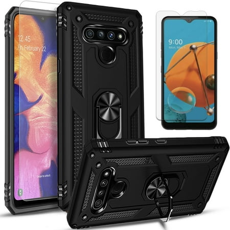 LG Stylo 6 Case, With [Tempered Glass Screen Protector Included], STARSHOP Drop Protection Ring Kickstand Cover- Black