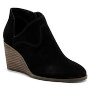 Lucky Brand Zollie Almond Toe Black Suede Wedge Low Cut Leather Ankle Booties (12, BLACK)