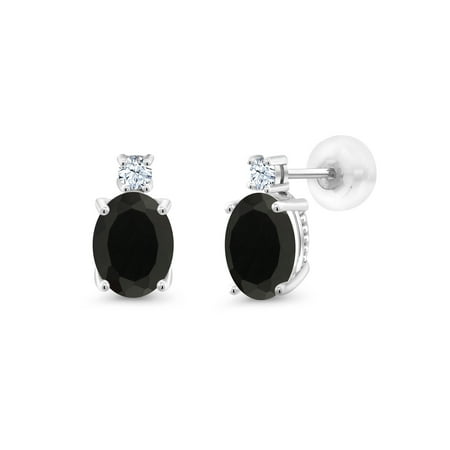 Gold Tone Onyx Earrings - 2.60 Ct Oval Black Onyx 14K White Gold Earrings