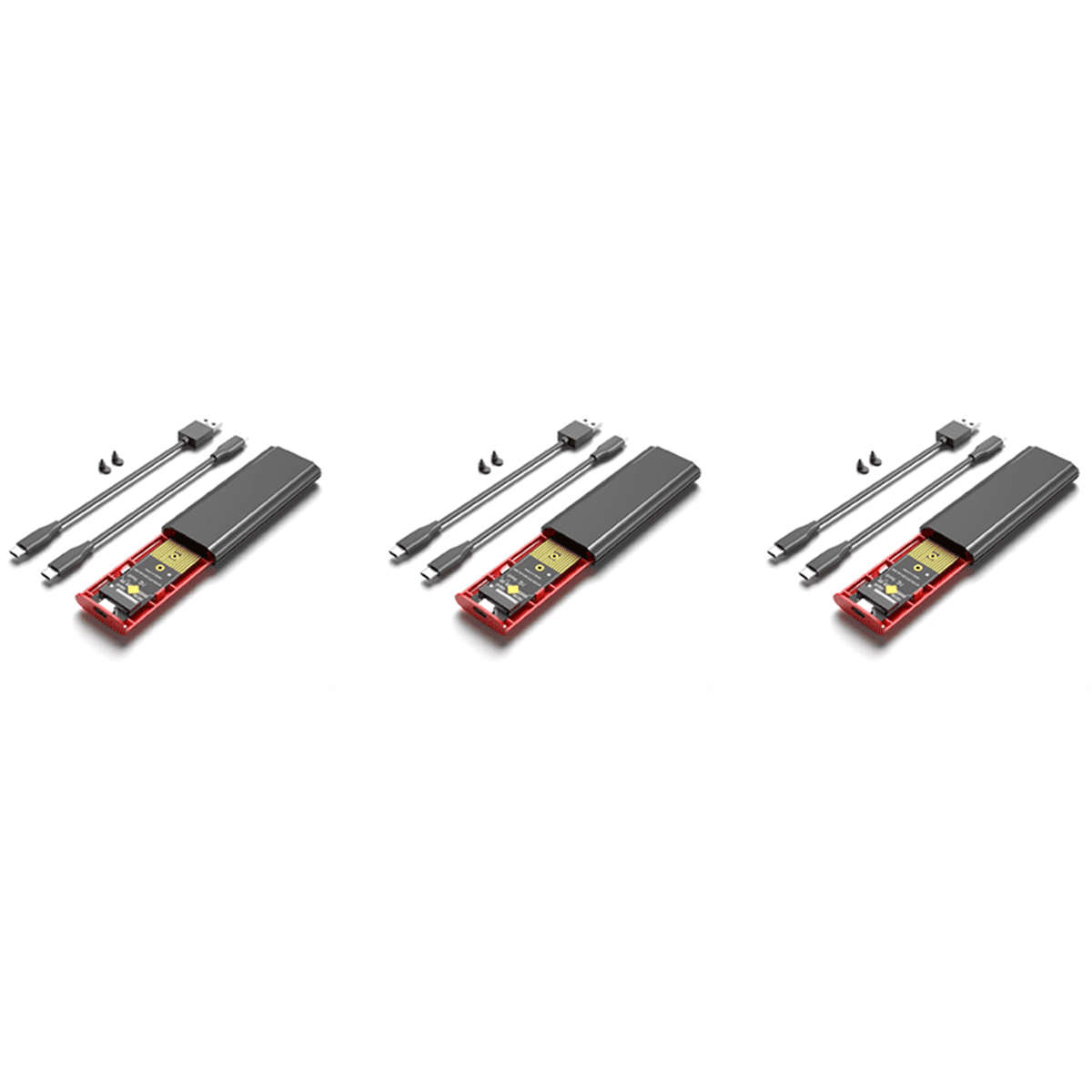 3X M2 SSD NVME Enclosure M.2 to USB 3.1 SSD Box Case for M.2 PCIe NVMe M Key 2230/2242/2260/2280 Tool Free Adapter,Black