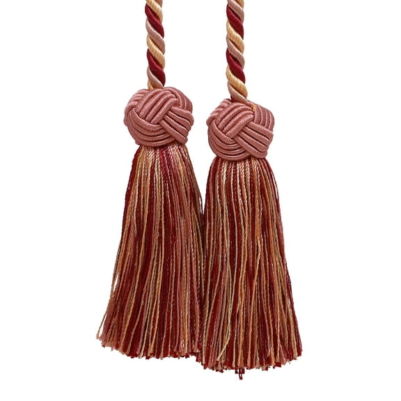 Baroque Collection Double Tassel Curtain and Drapery Tieback / Holdback, 3 1/2" Tassel (8.5cm), 20" Spread (50.5cm) # BCT, Rose Bouquet Red #7953 (Crimson Red, Rose Pink, Light Pink) Sold Individually