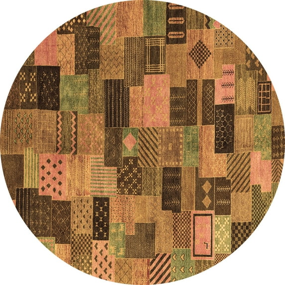 Ahgly Company Indoor Round Abstract Brown Modern Area Rugs, 3' Round