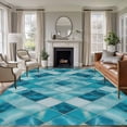 thumbnail image 2 of Teal Blue Diamond Large Area Rugs 5x8 ft Modern Geometric Lines Vintage Washable Rug Non Slip Indoor Carpet Absorbent Floor Mat for Living Room Bedroom Dining Room, 2 of 9