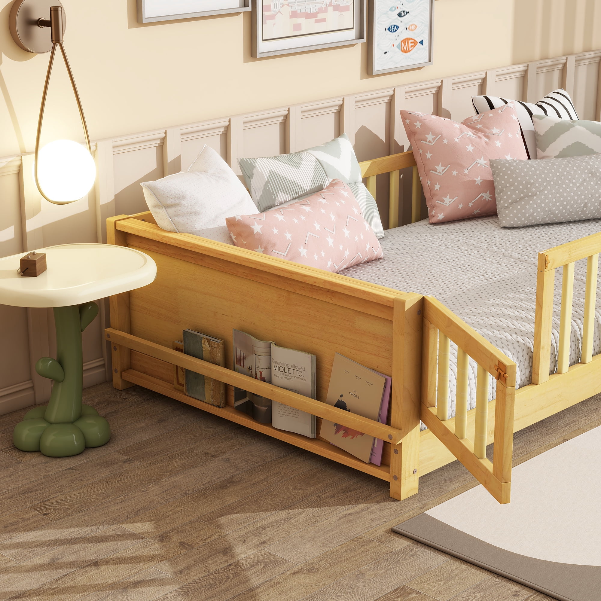 Sailvan Twin Size Floor Bed with Built-in Book Rack and Door