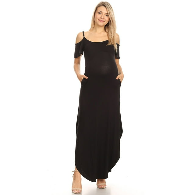 White Mark Women's Plus Size Maternity Cold Shoulder Maxi Dress