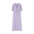 thumbnail image 5 of Ecqkame Summer Dresses for Women Cotton Linen Half Sleeve V Neck Dress Casual Loose Solid Color Long Dresses Purple M, 5 of 6