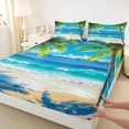 thumbnail image 4 of Castle Fairy Bright Photorealistic Palm Shore Bed Sheets 4-Piece,Tropical Island Clear Ocean Graphic Full Size Sheets,Sky Teal,1 Fitted Sheet,1 Flat Sheet and 2 Pillowcases, 4 of 6