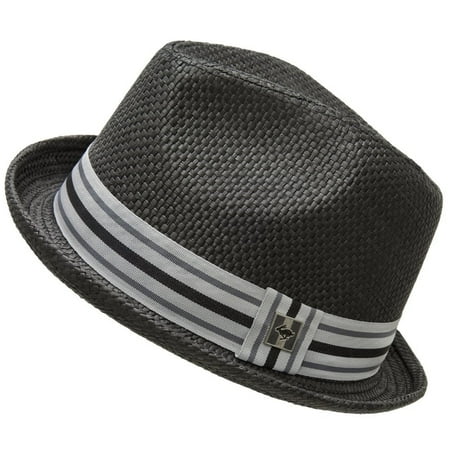 Peter Grimm Men's Black Paper Depp Classic Fedora Hat w/ Striped Brim Size (S/M)