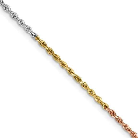 14K Tri-Tone Gold Rope Chain Necklace Tri-colored 16 inch 1.5 mm Diamond-cut with Lobster Clasp