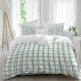 thumbnail image 2 of Turquoise Green Plaid Bedding 3 Piece Duvet Cover Set California King, Abstract Minimalistic Geometric Grid Soft Microfiber Comforter Cover with Zipper Closure & Pillowcases, Quilt Cover, 2 of 9