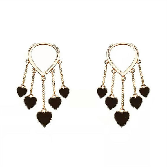 Guodhu Chic Black Heart Drop Earrings for Women Gold-Toned Chain Dangle Earrings Charms, Elegant Gothic Valentine's Day Jewelry, Trendy Statement Earrings for Party