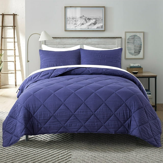 JML 3 Pieces Navy King Comforter Set, Soft Microfiber Bedding Set With 1 Comforter and 2 Pillow Cases Suit for All Seasons