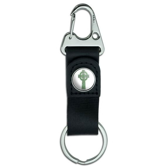 Celtic Christian Cross - Irish Ireland Scotland Scottish - Green White Belt Clip Carabiner Keychain