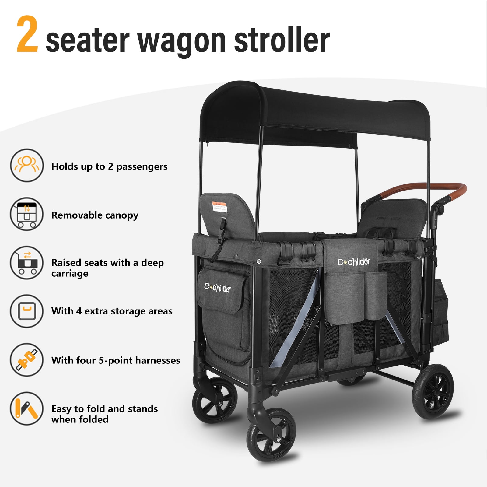 Cochildor Wagon Stroller for 2 Kids, Foldable Stroller Wagon