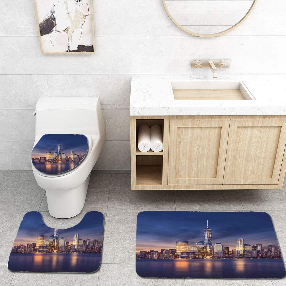 Erehome Cityscape New York City Manhattan After Sunset View Skyline Reflection On River 3 Piece Bathroom Rugs Set Bath Rug Contour Mat And Toilet Lid Cover Walmart Canada