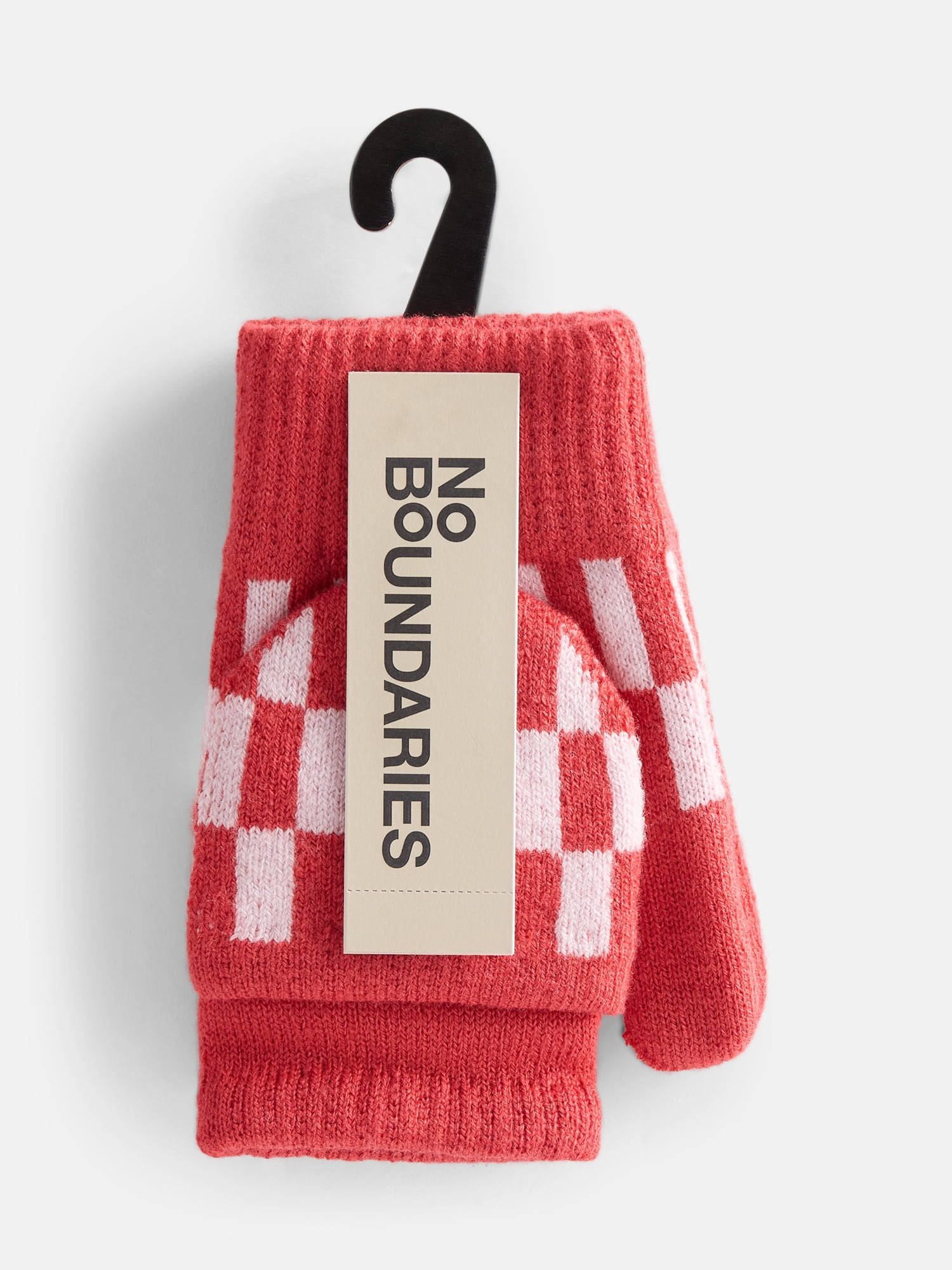 No Boundaries Women's Ribbed Knit Checkered Pop Top Mittens