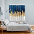 thumbnail image 4 of Blue Gold Kitchen Curtains 84 Inch Length, Modern Street Art Splatter Foil Painting Grommet Top Bedroom Living Room Curtains, Light Filtering Cafe Curtain Drapes 2 Panels Set 104''x84'', 4 of 9