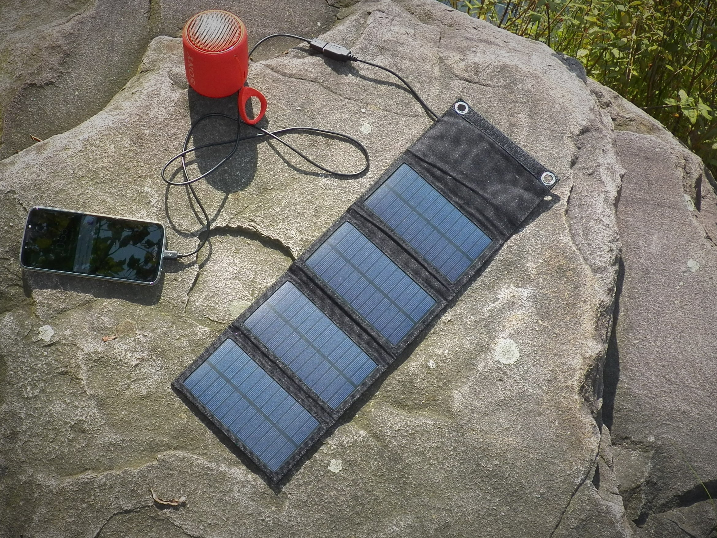 Helios Mini Folding Solar Charger with Power Bank, Black