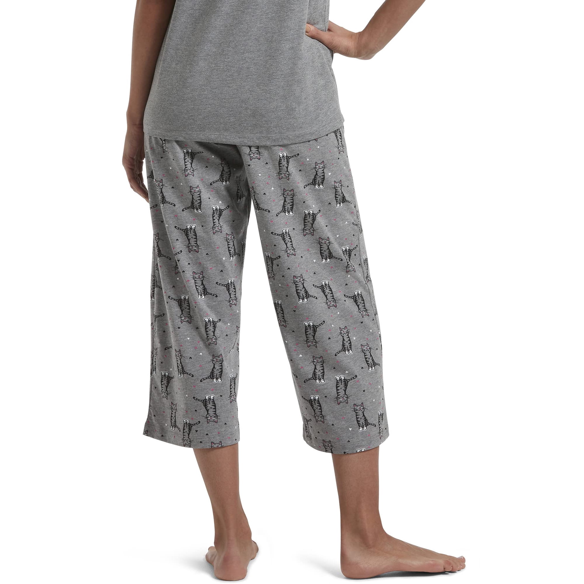 HUE womens Printed Knit Capri Pajama Sleep Pant 3X Medium Grey Heather Sweet Kitty Walmart