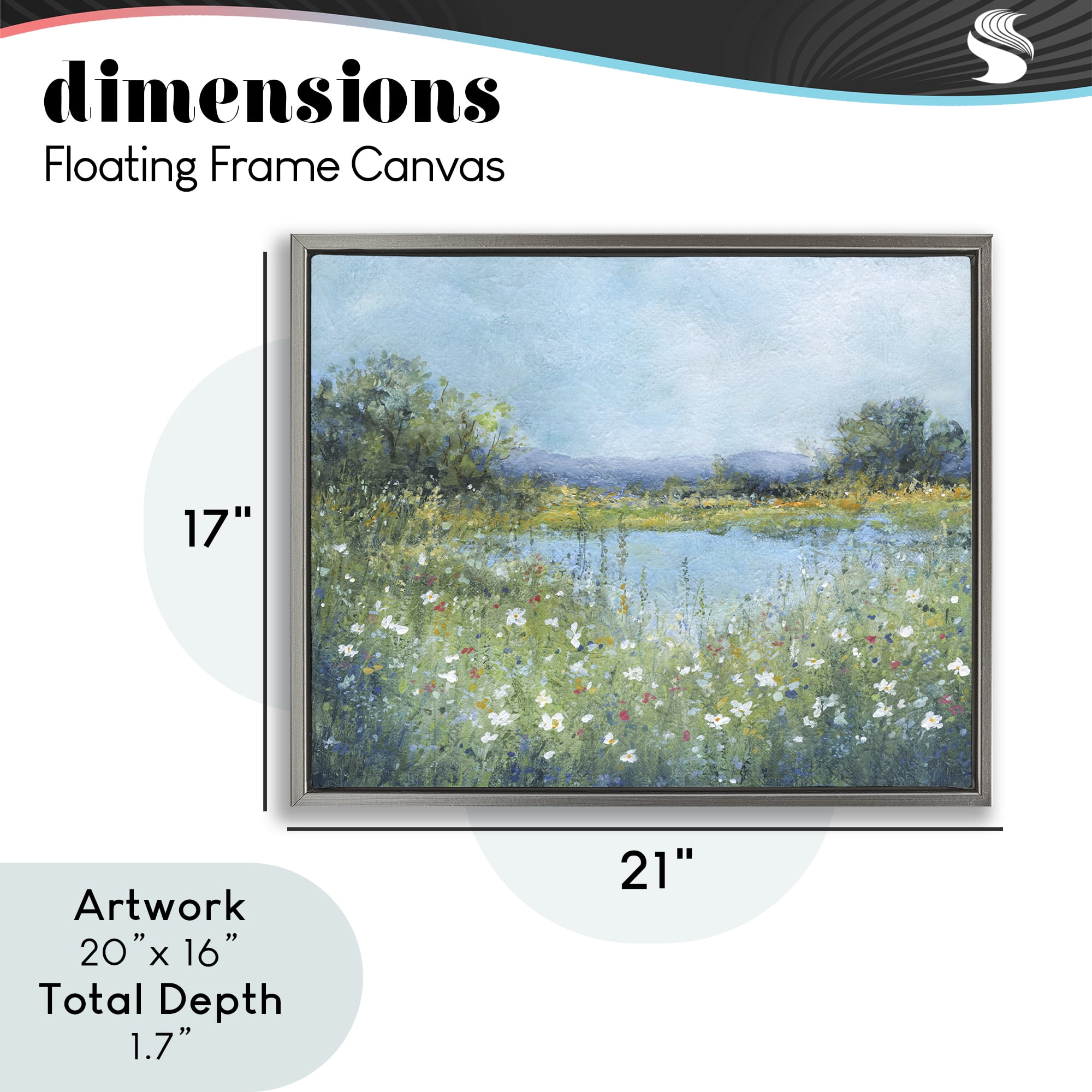 Stupell Industries Impressionist Meadow Surrounding Pond Gray Framed Floater Canvas Wall Art, design by Carol Robinson