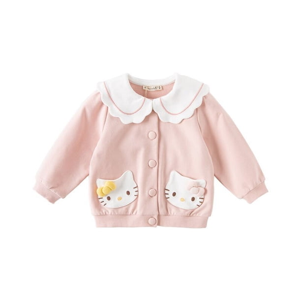 Ropa de dibujos animados Kawaii Sanrio Hello Kitty para niños y niñas, abrigo de algodón rosa, chaqueta informal, prendas de vestir superiores para niños, otoño
