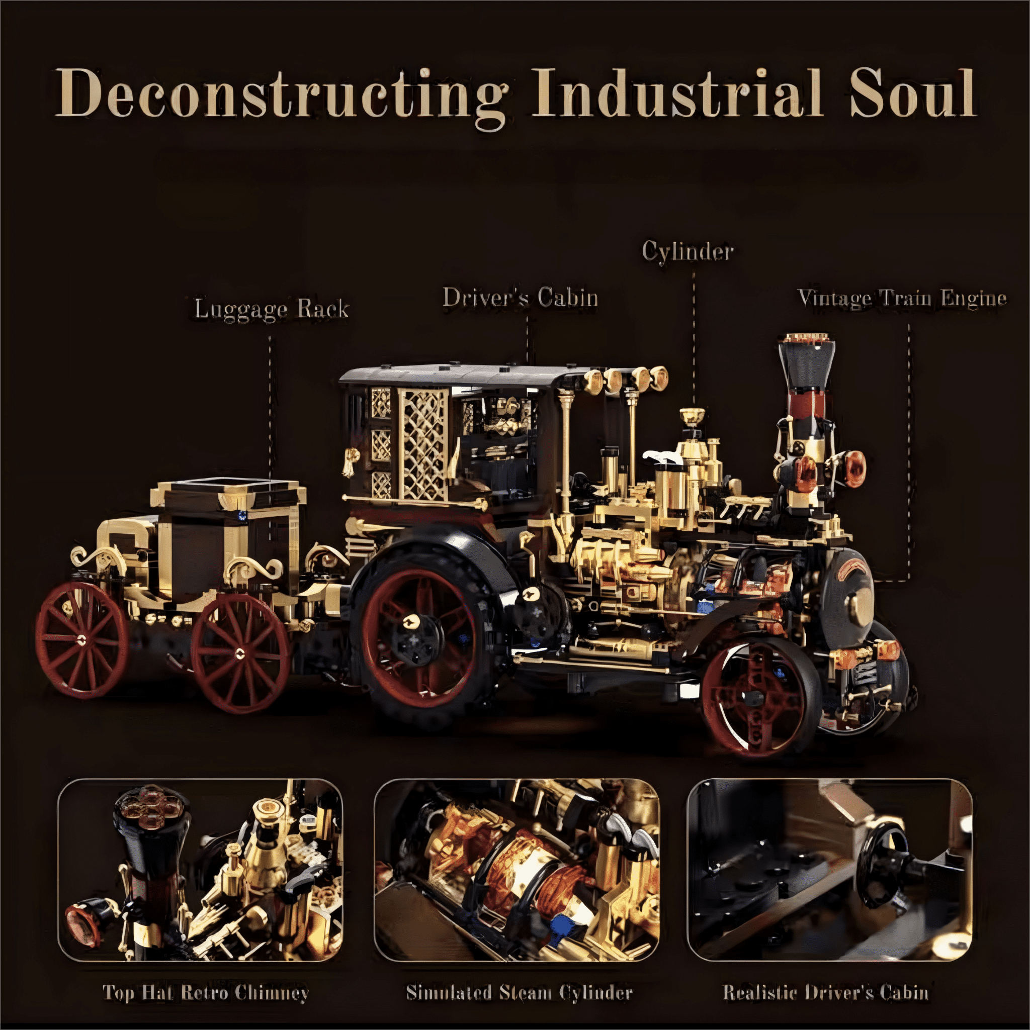 Steampunk Vintage Steam Car Building Blocks, Retro Mechanical Model Kit for Display, Home Office Table Decor (1331Pcs)
