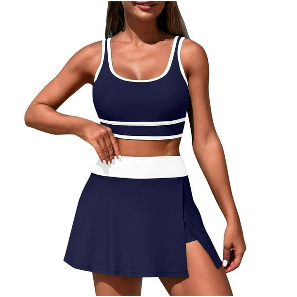 Trajes de Baño de Bikini de Mujer, Falda Deportiva de Playa de Primavera Caliente, Conjunto de Dos Piezas, Traje de Baño de Nylon con Almohadilla de Pecho