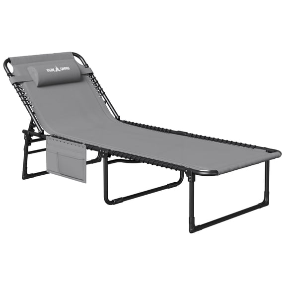 POTEBAN Folding Outdoor Lounge Chair, Heavy Duty Reclining Chaise for Poolside, Patio and Tanning, 350 lb Capacity, Light Gray, 1-Pack