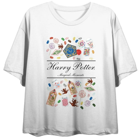 Harry Potter Magical Moments Crew Neck Short Sleeve Women's White Crop T-shirt-Medium