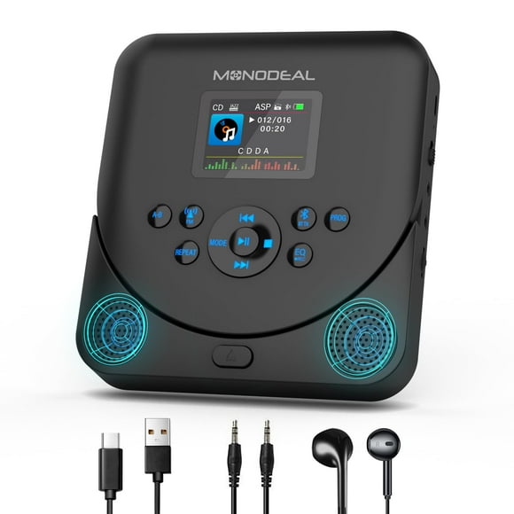 Reproductor de CD portátil MONODEAL Bluetooth con altavoces y FM