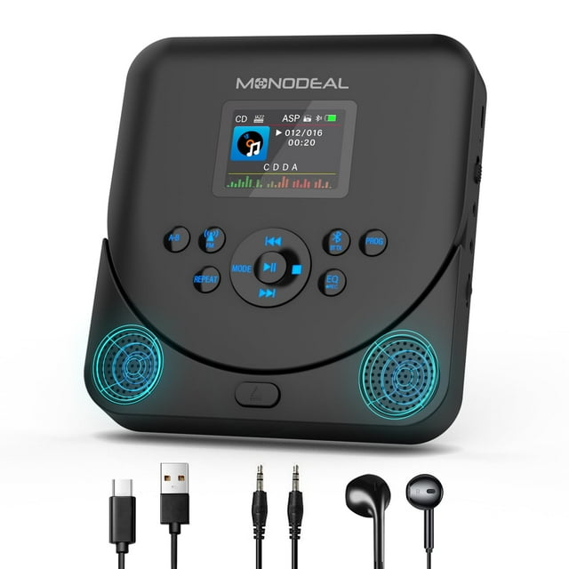 Reproductor de CD portátil MONODEAL Bluetooth con altavoces y FM