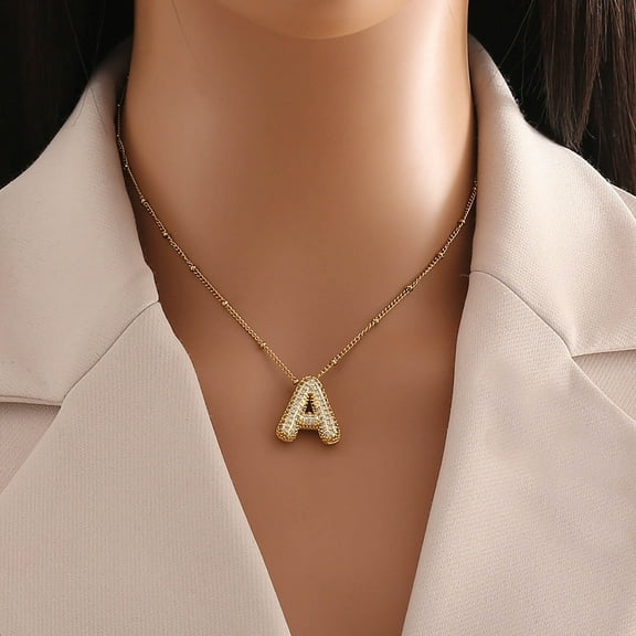 UIX A Z Bubble Letter Necklace Gold Balloon Initial Necklaces Rhinestone Letter Pendant Necklaces for Women Trendy