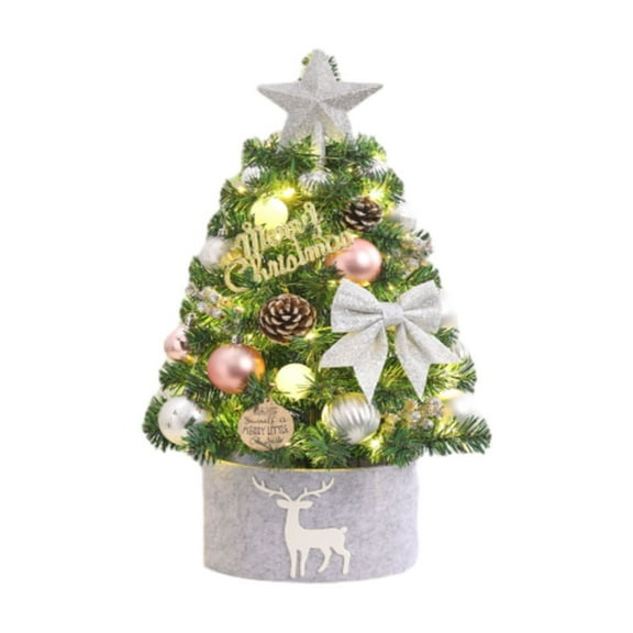 CASAFUN 17.7 Inch Mini Christmas Tree Set, Table Top Artificial Christmas Trees with LED Lights, Tree Topper Ornaments and Red Berries for Holiday Indoor Home Desktop Christmas Decoration