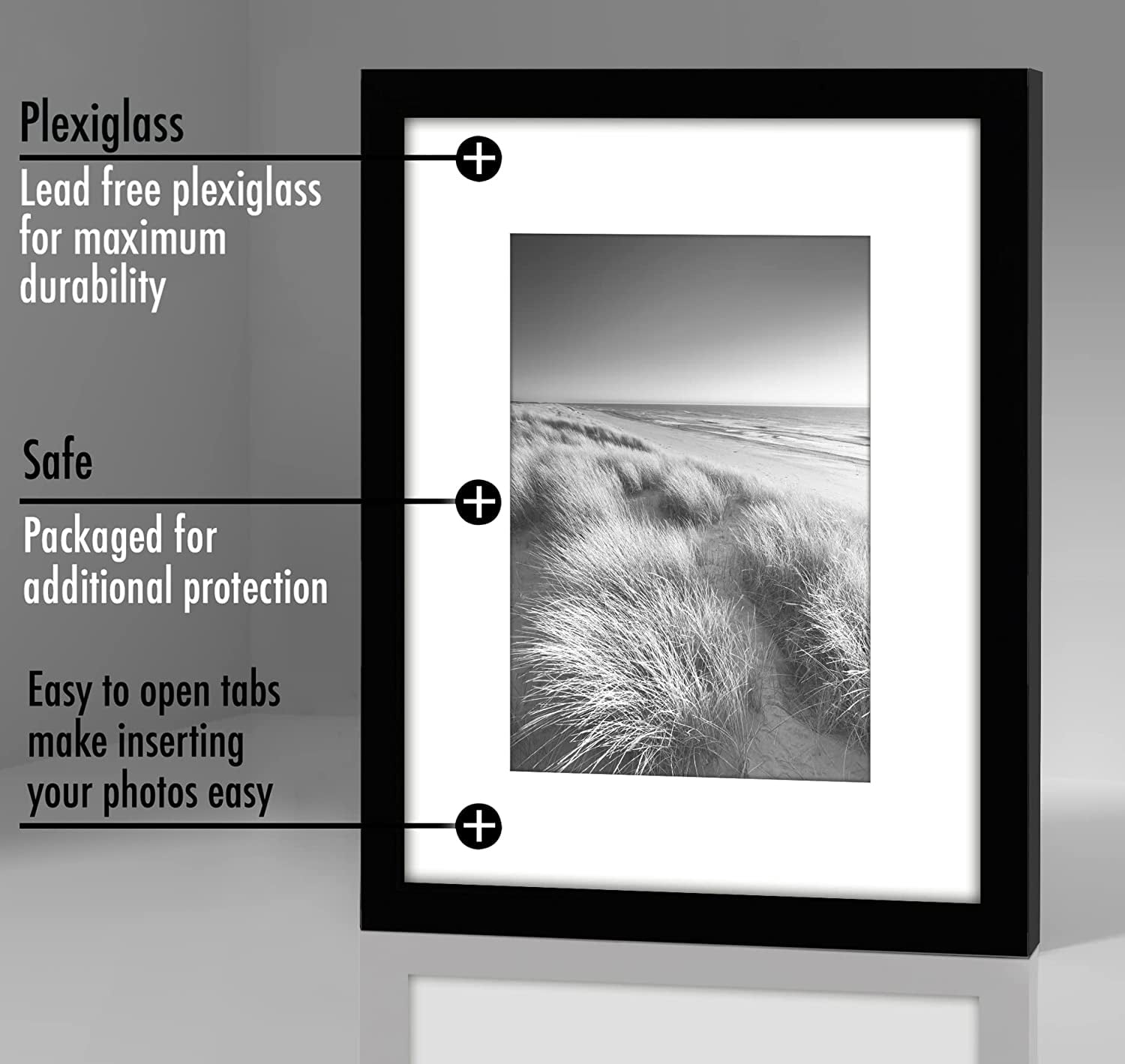 Americanflat 8x10 Picture Frame in Black - Displays 5x7 With Mat and 8x10 Without Mat - Set of 5 Frames with Sawtooth Hanging Hardware and Easel Stand Included For Horizontal and Vertical Display